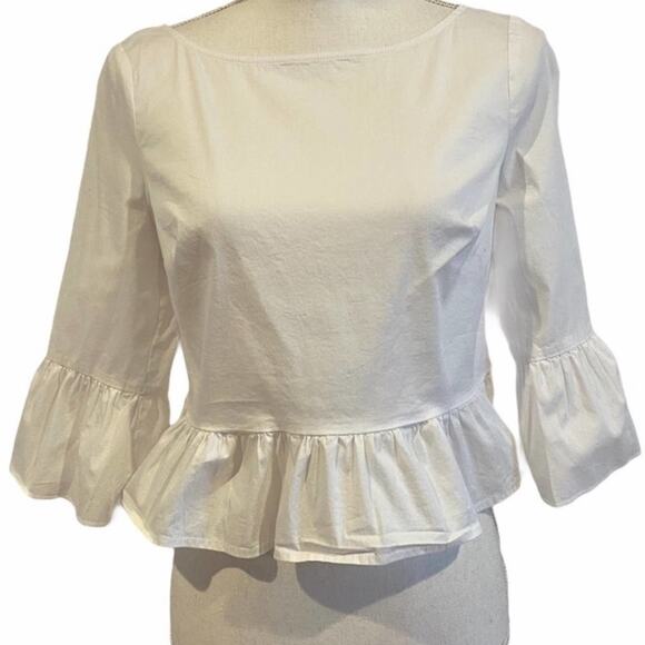 Bebe white button back bell sleeve peplum top xs - Picture 2 of 6